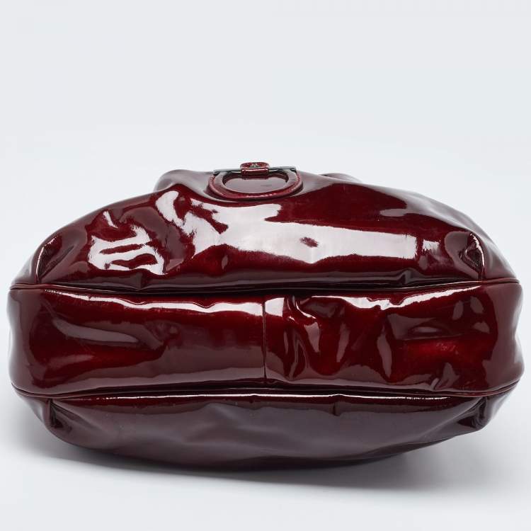 Pre Owned Salvatore Ferragamo Maroon Patent Leather Gancini Hobo