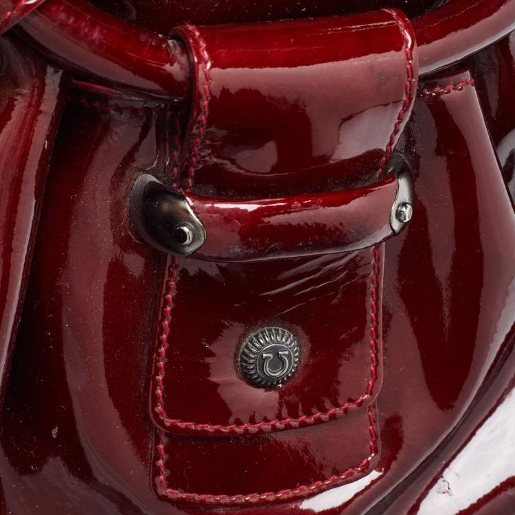 Pre Owned Salvatore Ferragamo Maroon Patent Leather Gancini Hobo