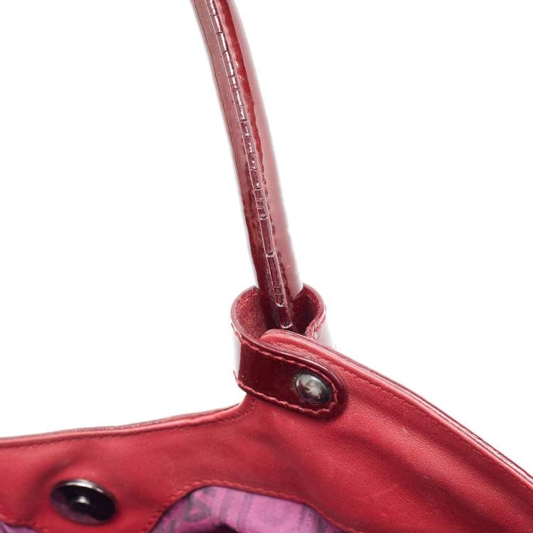 Pre Owned Salvatore Ferragamo Maroon Patent Leather Gancini Hobo