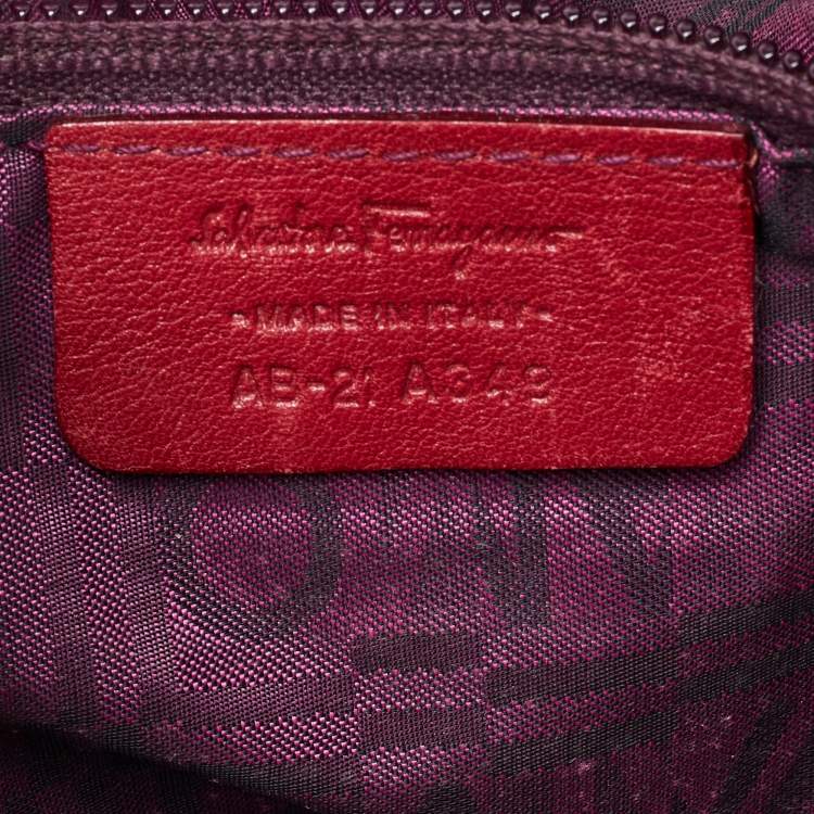 Pre Owned Salvatore Ferragamo Maroon Patent Leather Gancini Hobo
