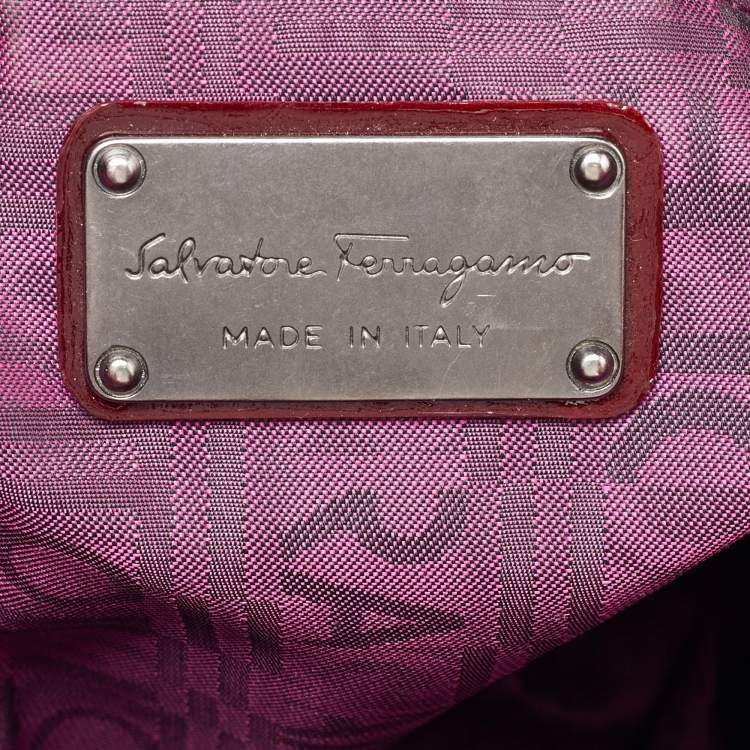 Pre Owned Salvatore Ferragamo Maroon Patent Leather Gancini Hobo