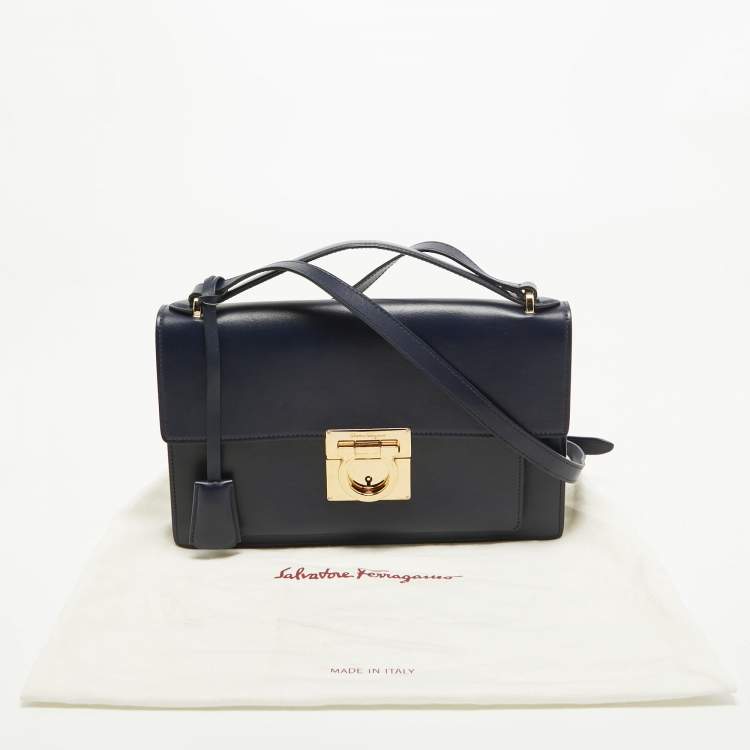 Pre Owned Salvatore Ferragamo Navy Blue Leather Aileen Shoulder Bag