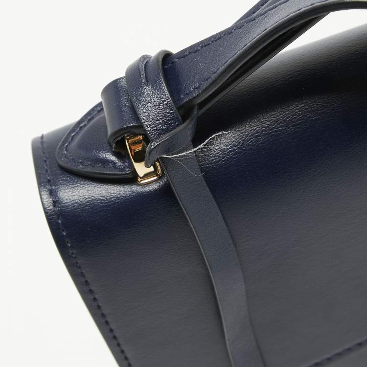 Pre Owned Salvatore Ferragamo Navy Blue Leather Aileen Shoulder Bag