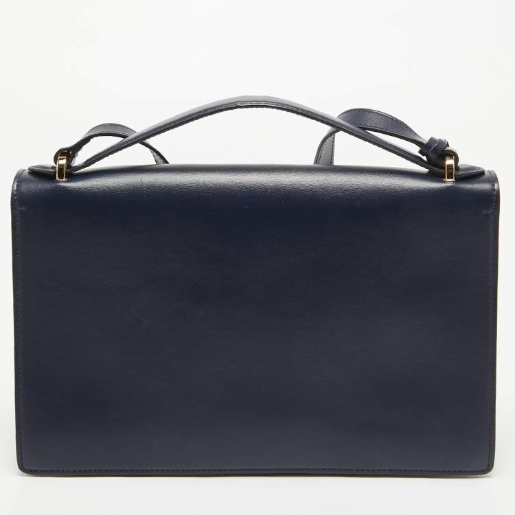Pre Owned Salvatore Ferragamo Navy Blue Leather Aileen Shoulder Bag