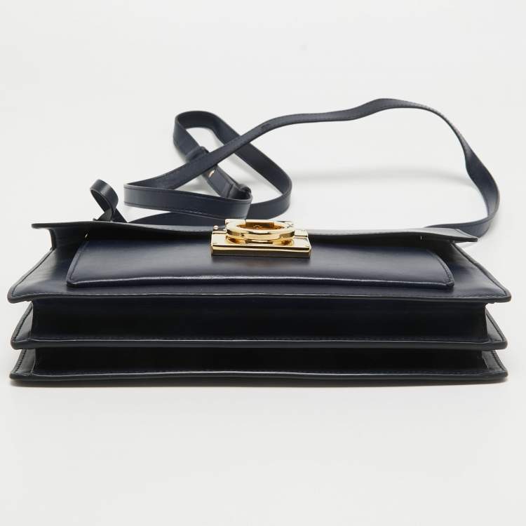 Pre Owned Salvatore Ferragamo Navy Blue Leather Aileen Shoulder Bag