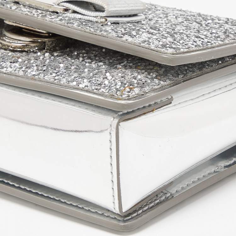 Pre Owned Salvatore Ferragamo Silver Glitter and Laminated Leather Top Handle Bag