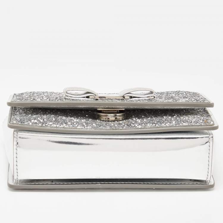 Pre Owned Salvatore Ferragamo Silver Glitter and Laminated Leather Top Handle Bag