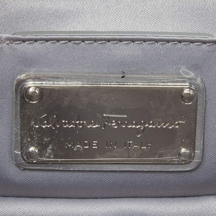 Pre Owned Salvatore Ferragamo Silver Glitter and Laminated Leather Top Handle Bag