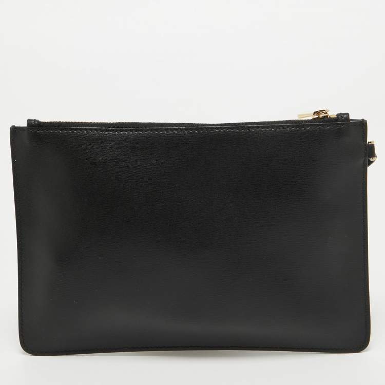 Pre Owned Salvatore Ferragamo Black  Leather Zip Wristlet Pouch