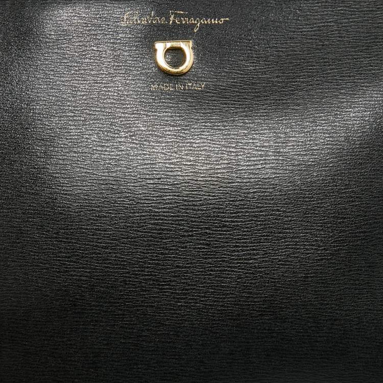 Pre Owned Salvatore Ferragamo Black  Leather Zip Wristlet Pouch