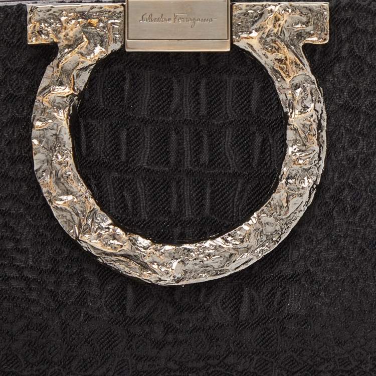 Pre Owned Salvatore Ferragamo Black Fabric Musa Gancini Clutch