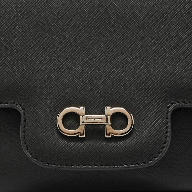 Pre Owned Salvatore Ferragamo Black Leather Gancini Icona Vit Paris Crossbody Bag