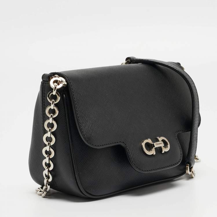 Pre Owned Salvatore Ferragamo Black Leather Gancini Icona Vit Paris Crossbody Bag