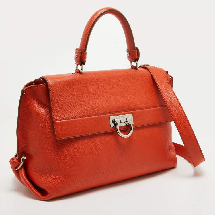 Pre Owned Salvatore Ferragamo Orange Leather Large Sofia Top Handle Bag