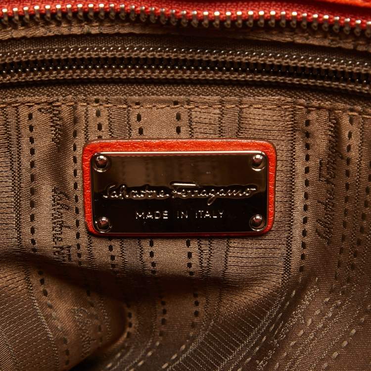 Pre Owned Salvatore Ferragamo Orange Leather Large Sofia Top Handle Bag