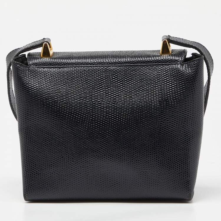 مملوكة مسبقًا Salvatore Ferragamo Navy Blue Lizard Embossed Leather Gancini Flap Crossbody Bag