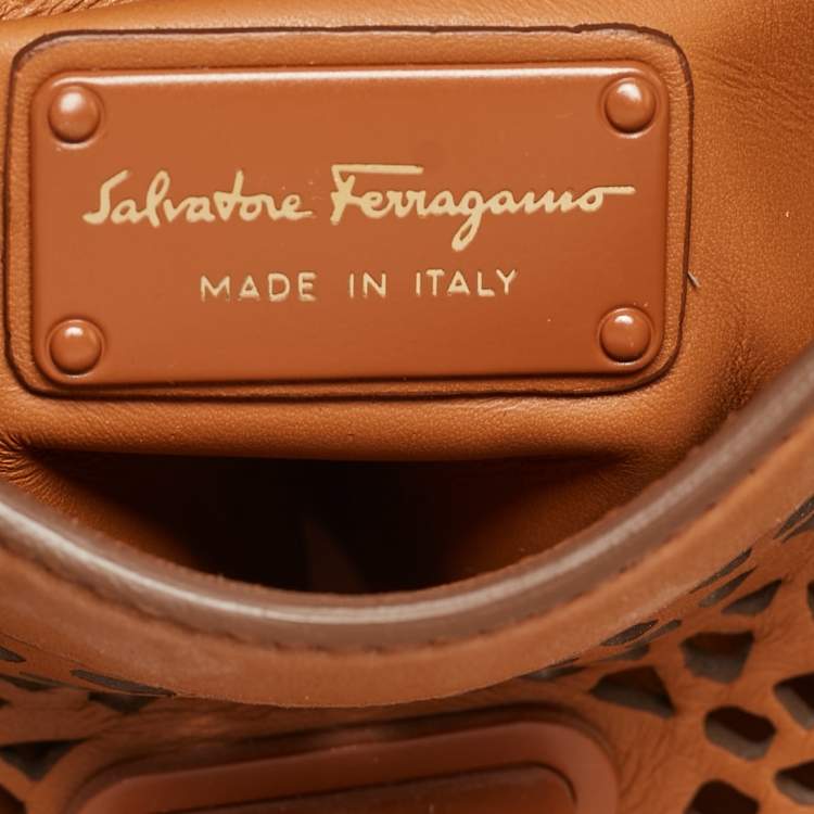 Pre Owned Salvatore Ferragamo Brown Laser Cut Leather Sofia Top Handle Bag