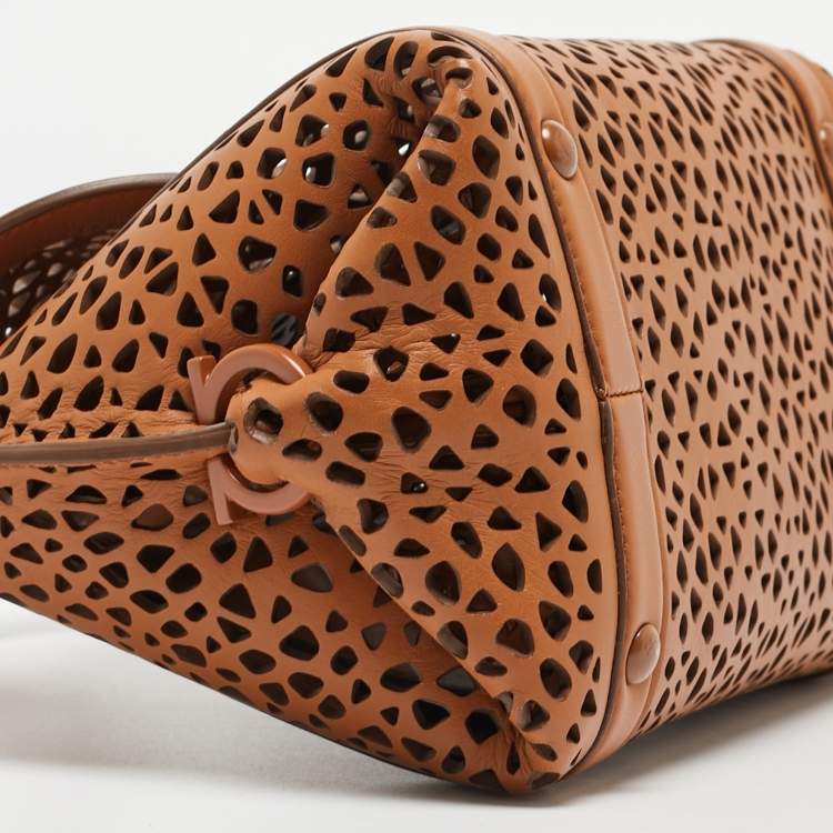 Pre Owned Salvatore Ferragamo Brown Laser Cut Leather Sofia Top Handle Bag
