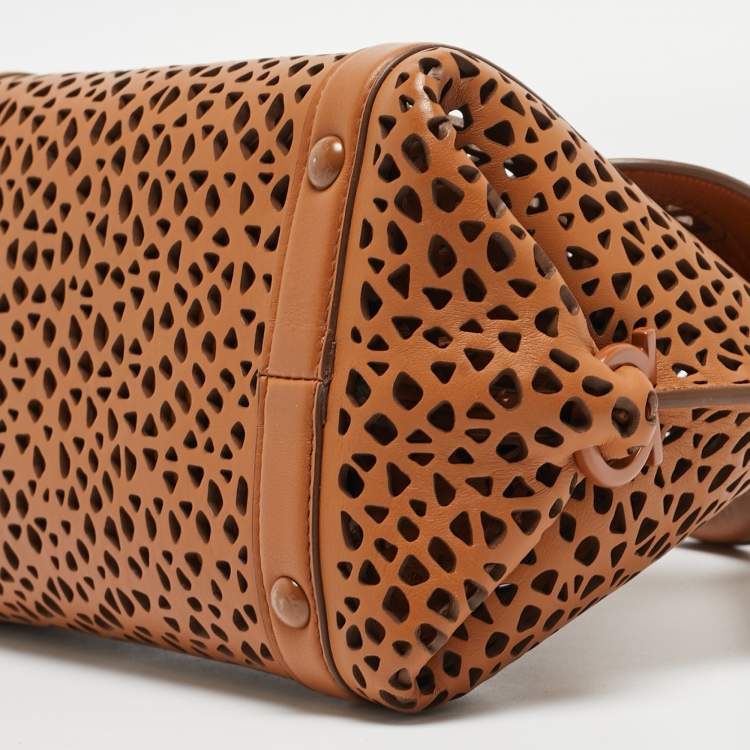Pre Owned Salvatore Ferragamo Brown Laser Cut Leather Sofia Top Handle Bag