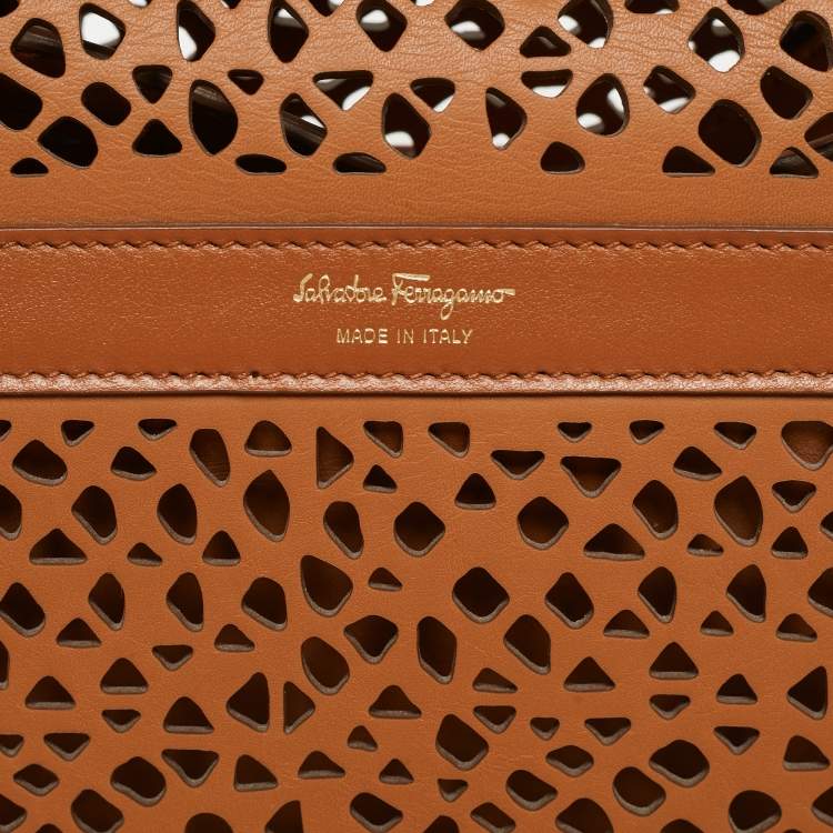 Pre Owned Salvatore Ferragamo Brown Laser Cut Leather Sofia Top Handle Bag