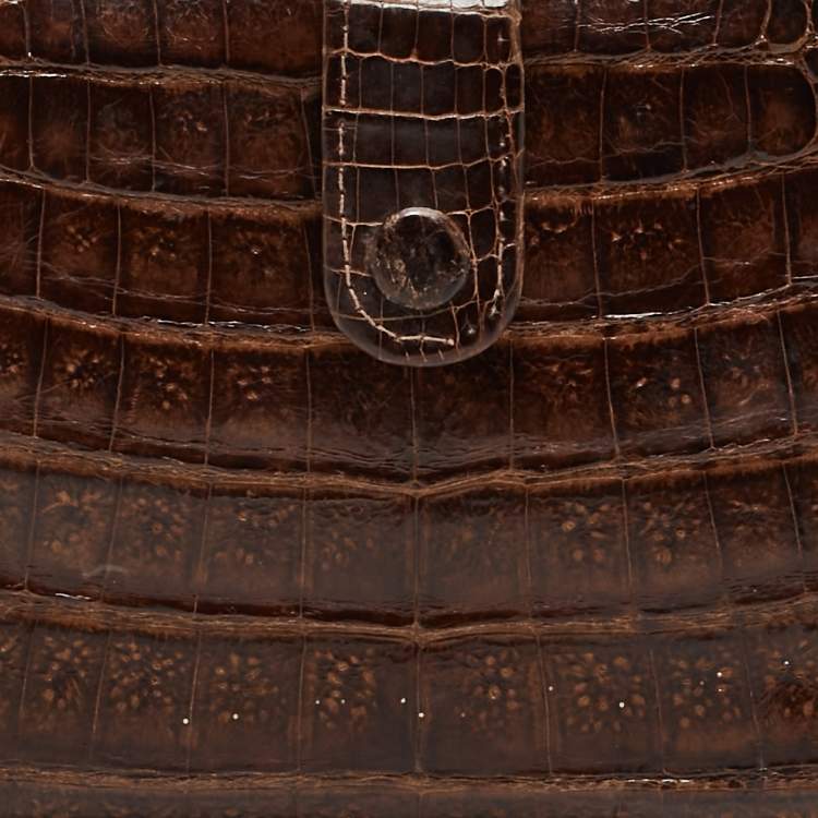 Pre Owned Salvatore Ferragamo Dark Brown Crocodile Envelope Continental Wallet