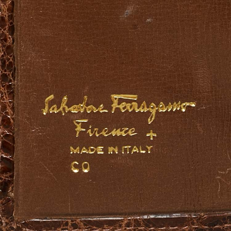 Pre Owned Salvatore Ferragamo Dark Brown Crocodile Envelope Continental Wallet