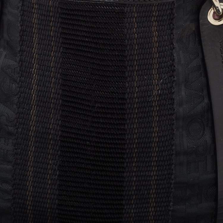 Pre Owned Salvatore Ferragamo Black Fabric and Leather Stripe Tote