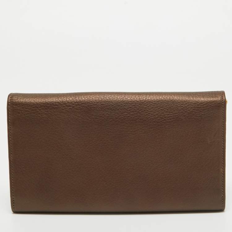 Pre Owned Salvatore Ferragamo Metallic Brown Leather Gancini Clasp Continental Wallet