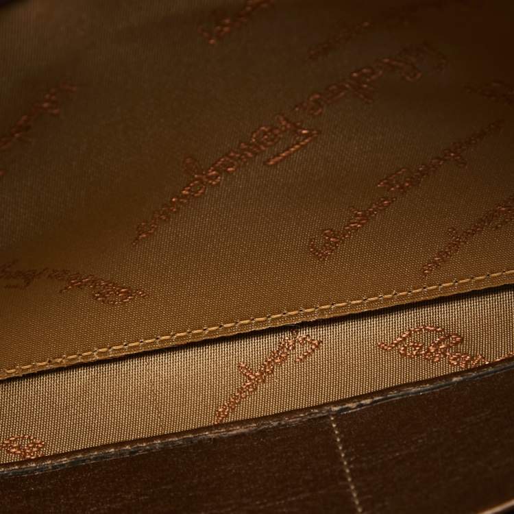 Pre Owned Salvatore Ferragamo Metallic Brown Leather Gancini Clasp Continental Wallet