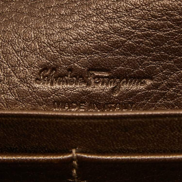 Pre Owned Salvatore Ferragamo Metallic Brown Leather Gancini Clasp Continental Wallet