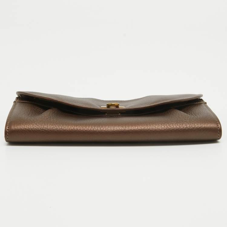 Pre Owned Salvatore Ferragamo Metallic Brown Leather Gancini Clasp Continental Wallet