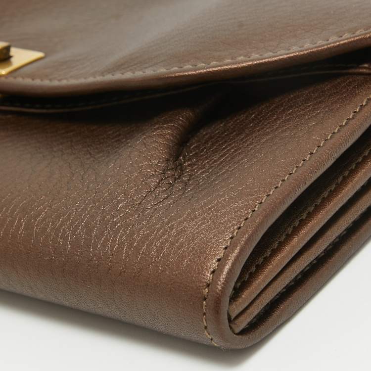 Pre Owned Salvatore Ferragamo Metallic Brown Leather Gancini Clasp Continental Wallet