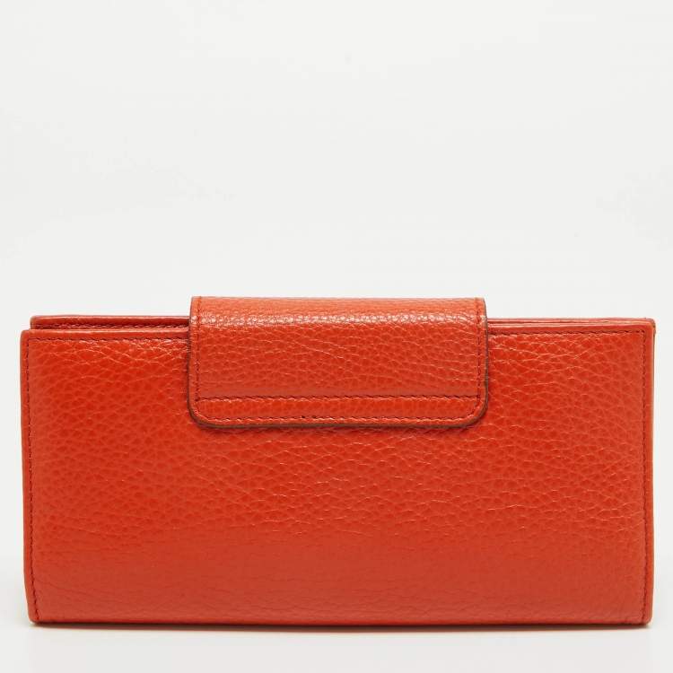 Pre Owned Salvatore Ferragamo Orange Leather Gancini Clasp Flap Wallet