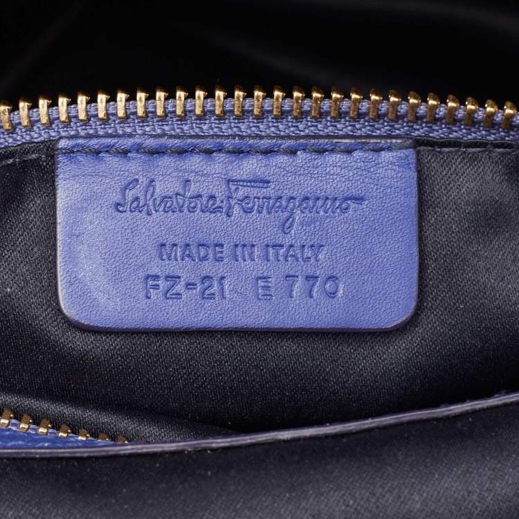 Pre Owned Salvatore Ferragamo Navy Blue Leather Fiamma Satchel