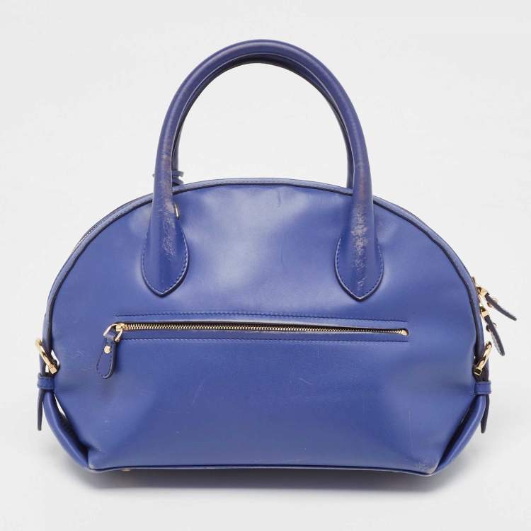 Pre Owned Salvatore Ferragamo Navy Blue Leather Fiamma Satchel