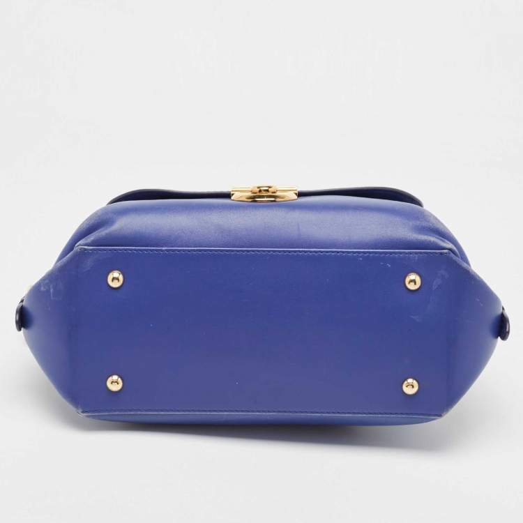Pre Owned Salvatore Ferragamo Navy Blue Leather Fiamma Satchel