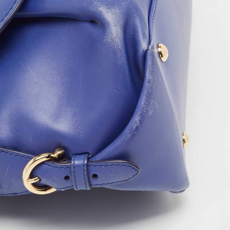 Pre Owned Salvatore Ferragamo Navy Blue Leather Fiamma Satchel