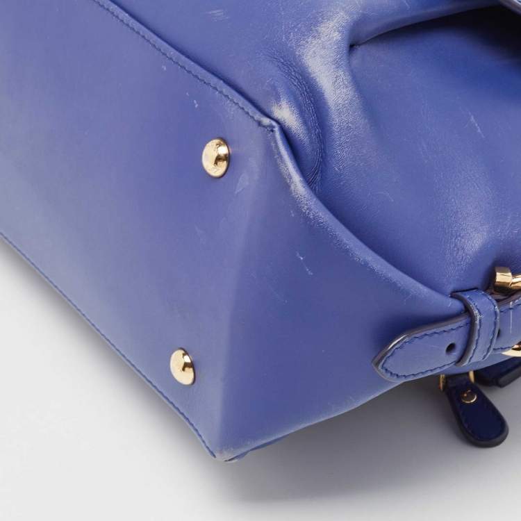 Pre Owned Salvatore Ferragamo Navy Blue Leather Fiamma Satchel