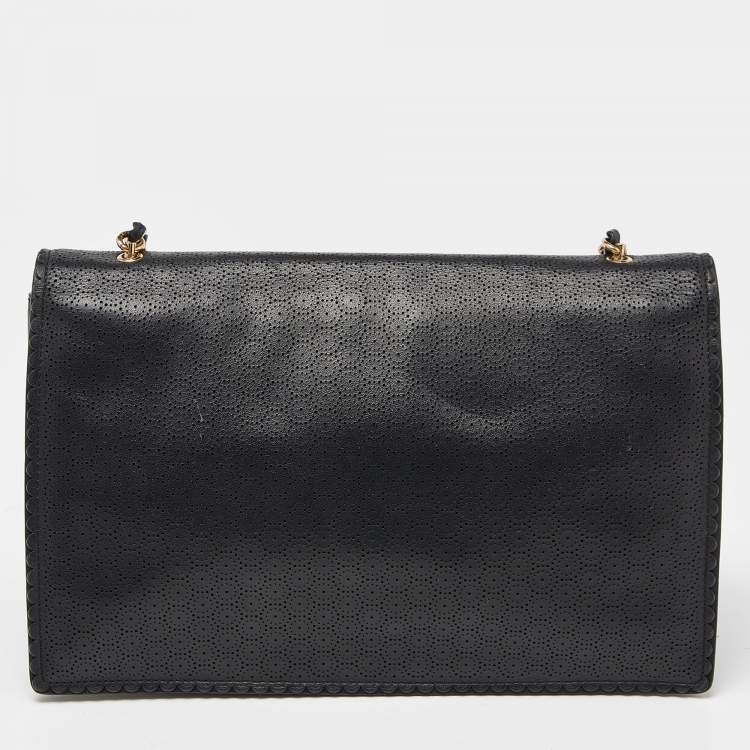 Pre Owned Salvatore Ferragamo Black Leather Vara Bow Chain Shoulder Bag