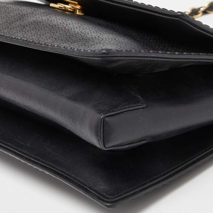 Pre Owned Salvatore Ferragamo Black Leather Vara Bow Chain Shoulder Bag