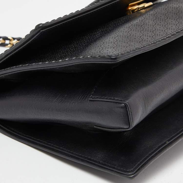 Pre Owned Salvatore Ferragamo Black Leather Vara Bow Chain Shoulder Bag