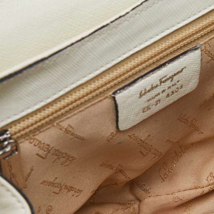 Pre Owned Salvatore Ferragamo Beige/Black Leather Flap Shoulder Bag