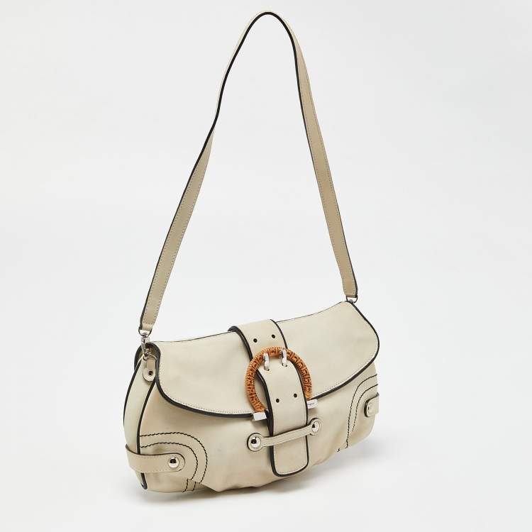 Pre Owned Salvatore Ferragamo Beige/Black Leather Flap Shoulder Bag