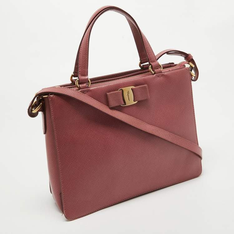 Pre Owned Salvatore Ferragamo Dark Pink Leather Shoulder Bag