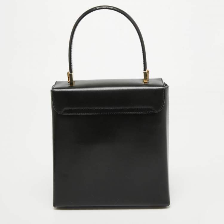 Pre Owned Salvatore Ferragamo Black Leather Gancini Top Handle Bag