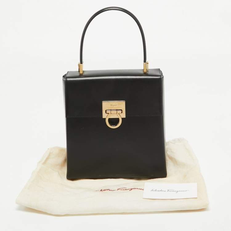 Pre Owned Salvatore Ferragamo Black Leather Gancini Top Handle Bag