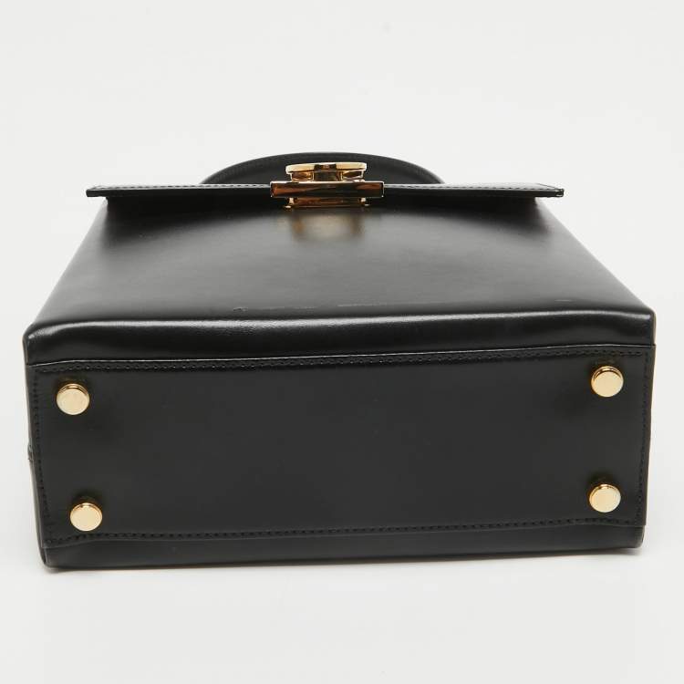 Pre Owned Salvatore Ferragamo Black Leather Gancini Top Handle Bag