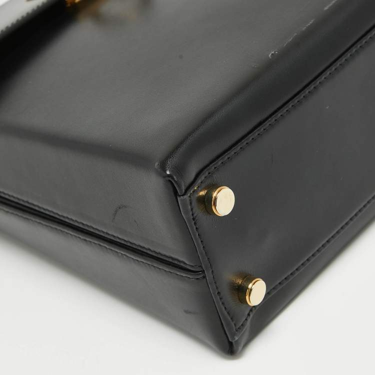 Pre Owned Salvatore Ferragamo Black Leather Gancini Top Handle Bag