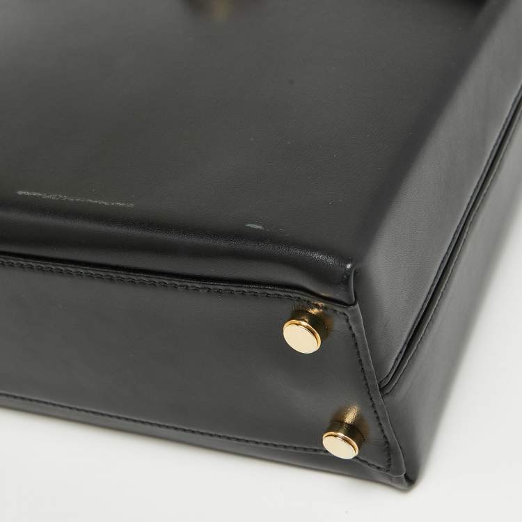 Pre Owned Salvatore Ferragamo Black Leather Gancini Top Handle Bag