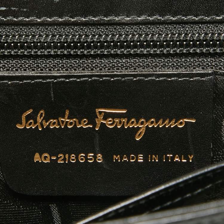 Pre Owned Salvatore Ferragamo Black Leather Gancini Top Handle Bag